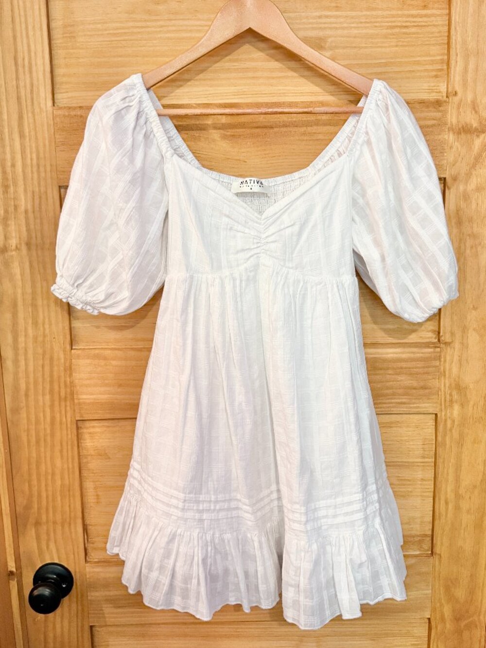 Native Daughters Puff Sleeve White Cotton Mini Dress Women's size S